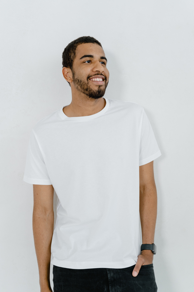 Photo of a Man in White Crew Neck T-shirt